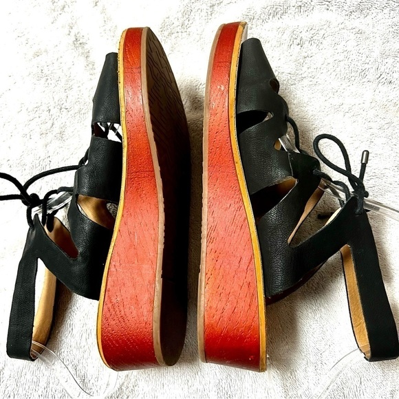 LUCKY BRAND HALEY WEDGE SANDAL gladiator lace up BLACK LEATHER women size 7M - Picture 7 of 11